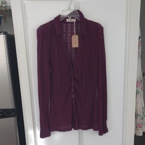 NATURAL LIFE Plum Lace Button-Down Shirt